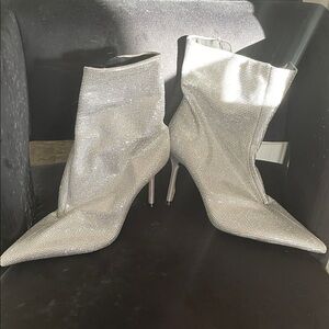 Zara Shimmering Silver Heeled Boots